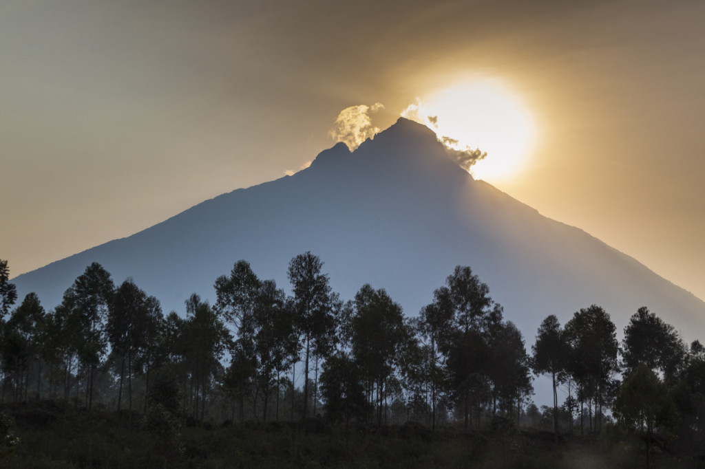 Sunrise behind Mount Mikeno, Virunga National Park, Democratic Republic of Congo, Africa